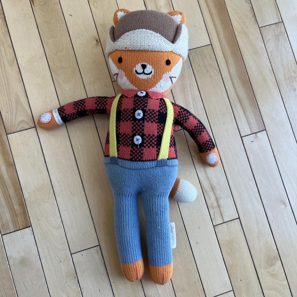 Cuddle & Kind Wyatt Fox Knit Plush Stuffed Animal 21" Lumberjack Woodsman